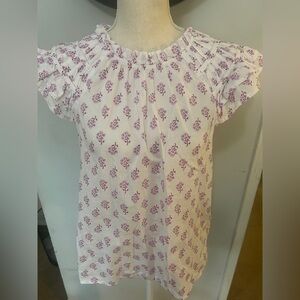 J Crew Women’s White & Lavender Floral Ruffle Sleeve Top
